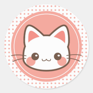 Adesivo Redondo Gatinho bonito de Kawaii