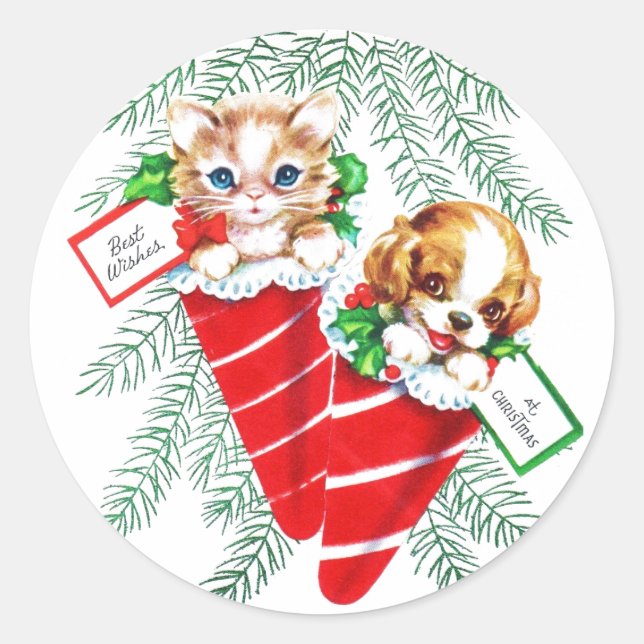 Adesivo Redondo Gatinho bonito do filhote de cachorro do bebê do (Frente)