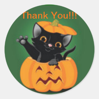 Adesivo Redondo Gatinho Bonito Halloween Obrigado Sticker