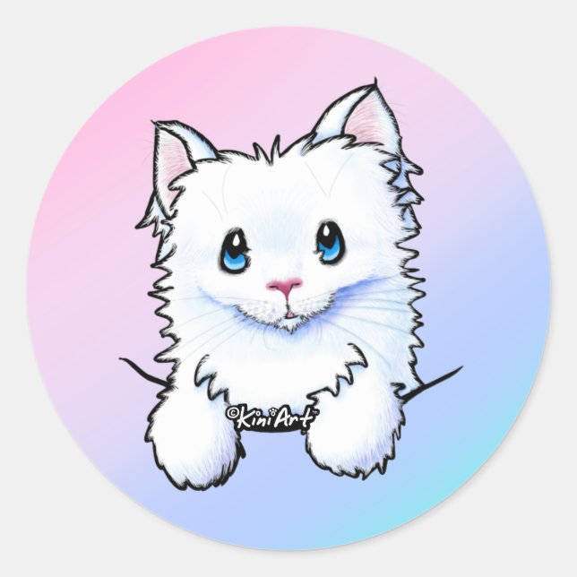 Adesivo Redondo Gatinho branco (Frente)