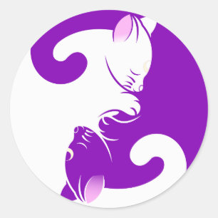 Adesivo Redondo Gatinho branco roxo Yin Yang Sticker
