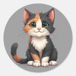 Adesivo Redondo Gatinho Calico Caprichoso com Atitude de Gato