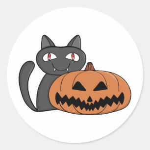 Adesivo Redondo Gatinho com abóbora de halloween