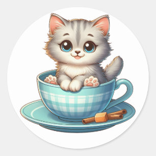 Adesivo Redondo Gatinho com palhetas de chá