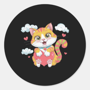 Adesivo Redondo Gatinho de Coração de São Valentim Amor Gato Arco-