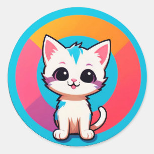 Adesivo Redondo Gatinho de desenho animado fofo