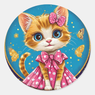 Adesivo Redondo Gatinho de desenho animado fofo
