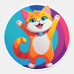 Adesivo Redondo Gatinho de desenho animado fofo
