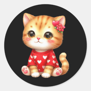 Adesivo Redondo Gatinho de gato adorável do Dia dos Namorados com