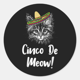 Adesivo Redondo Gatinho De Gato Engraçado Meow Cinco De Mayo Camis