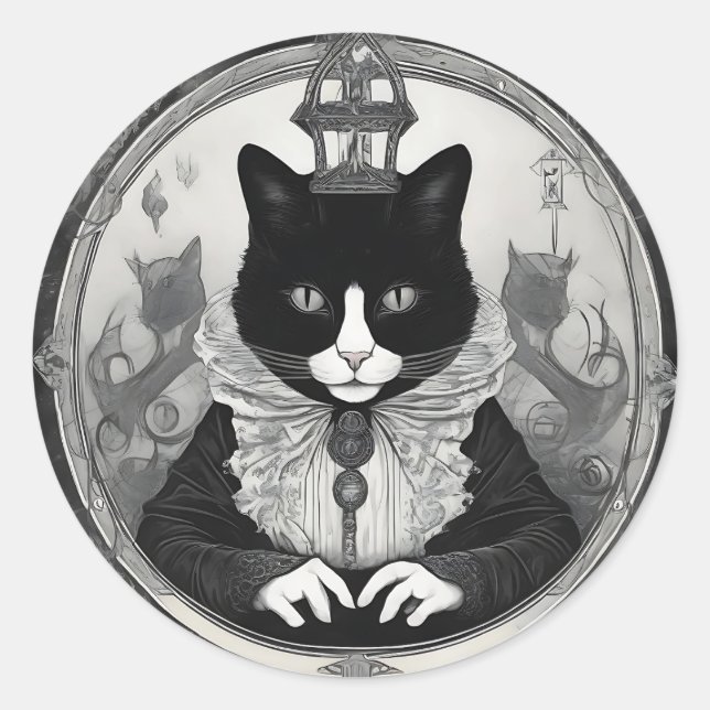 Adesivo Redondo Gatinho de Gótico (Frente)