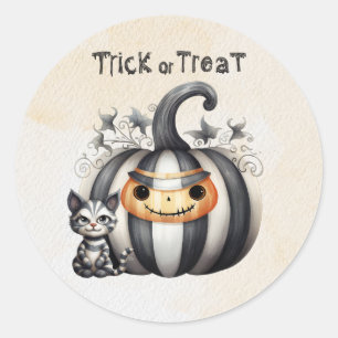 Adesivo Redondo Gatinho de Halloween Negro Pumpkin