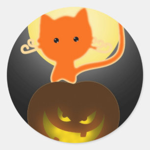 Adesivo Redondo Gatinho de laranja dos Stickers Halloween