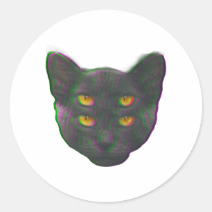Adesivo Redondo Gatinho de Sonho Estranho de Vaporwave Glitch