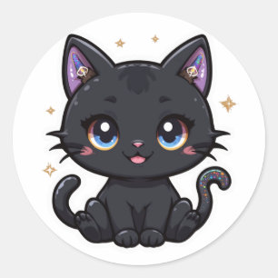 Adesivo Redondo Gatinho de Testemunha do Gato Negro Magro Kawaii G