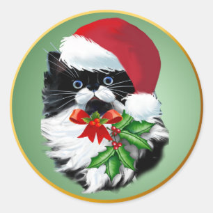 Adesivo Redondo Gatinho do smoking no Natal