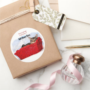 Adesivo Redondo Gatinho do sono na cesta vermelha brilhante