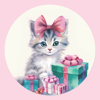 Adesivo Redondo Gatinho doce Gato Grande Arco Rosa