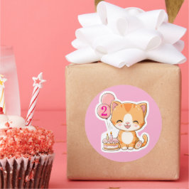 Adesivo Redondo Gatinho Fofo com Balões, 2º Aniversário
