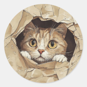Adesivo Redondo Gatinho Fofo e Brincalhão