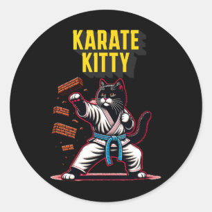 Adesivo Redondo Gatinho Funny Karate - Campeão Felino de Artes Mar