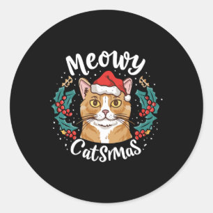 Adesivo Redondo Gatinho Gato Bonito Natal Chapéu Santa Hat Catmas