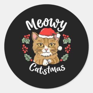 Adesivo Redondo Gatinho Gato Bonito Natal Chapéu Santa Hat Catmas