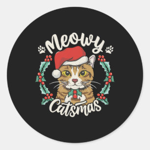 Adesivo Redondo Gatinho Gato Bonito Natal Chapéu Santa Hat Catmas 