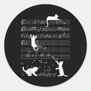 Adesivo Redondo Gatinho Gato Bonito Reproduzindo Música Clef Piano