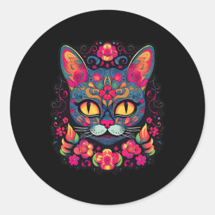 Adesivo Redondo Gatinho Gato Pinças Gatinhas Açúcar Crânio Calaver