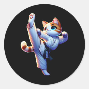 Adesivo Redondo Gatinho Kawaii Karate Em Ação