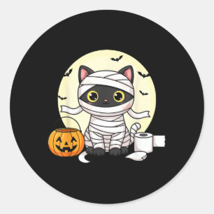 Adesivo Redondo Gatinho Kawaii Múmia Halloween Gato Preto Truque O
