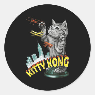 Adesivo Redondo Gatinho Kong Fúria Gato Retro Vintage Texto Rosa M