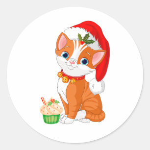 Adesivo Redondo Gatinho Laranja De Natal, Gato