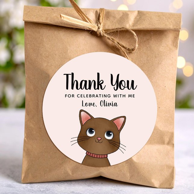 Adesivo Redondo Gatinho marrom obrigado (Criador carregado)