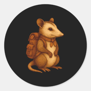 Adesivo Redondo Gatinho marsupial mochileiro acampamento caminhant