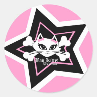 Adesivo Redondo Gatinho Mau - Pequeno Pink Stickerz