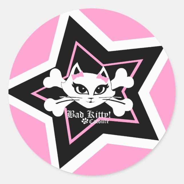 Adesivo Redondo Gatinho Mau - Pequeno Pink Stickerz (Frente)