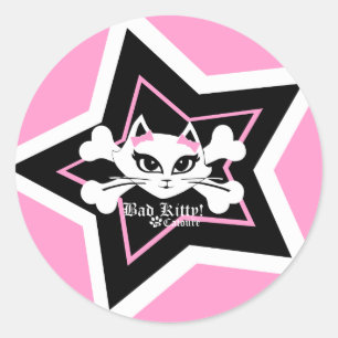 Adesivo Redondo Gatinho mau pouco Stickerz cor-de-rosa