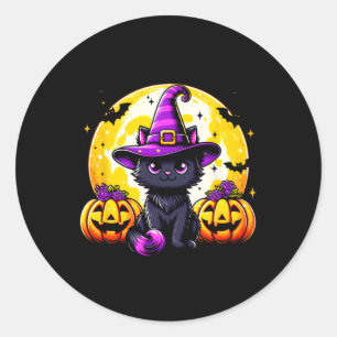 Adesivo Redondo Gatinho Negro Pumpkin Gato Bruxa Chapeuzinho Spook