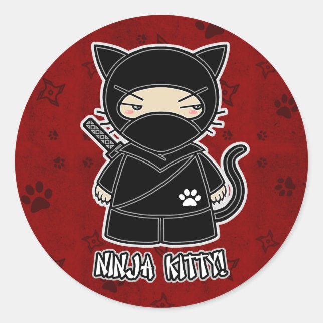 Adesivo Redondo Gatinho Ninja! No Red Sticker (Frente)