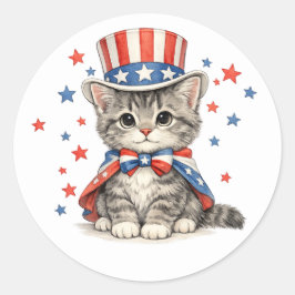 Adesivo Redondo Gatinho Patriótico Vermelho Branco Azul