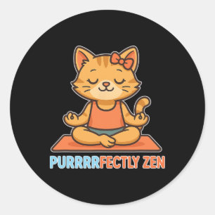 Adesivo Redondo Gatinho Perfeitamente Zen Meditando no Tapete de Y