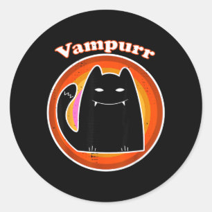 Adesivo Redondo Gatinho Preto do Halloween Vampiro Drácula Vampurr