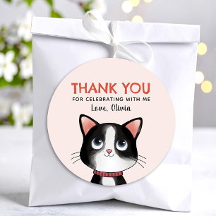 Adesivo Redondo Gatinho preto e branco obrigado