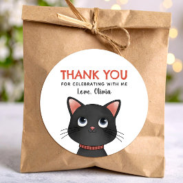 Adesivo Redondo Gatinho preto pequeno obrigado