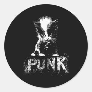 Adesivo Redondo Gatinho Punk com Desenho Gótico Nge Mohawk
