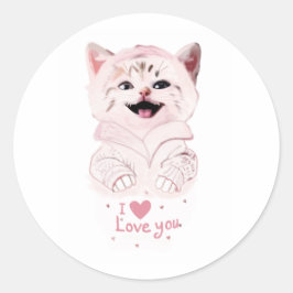 Adesivo Redondo Gatinho Rosa Bonito