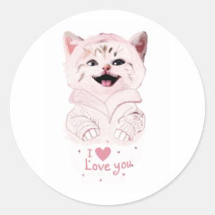 Adesivo Redondo Gatinho Rosa Bonito