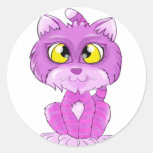 Adesivo Redondo Gatinho roxo e cor-de-rosa do gato de Cheshire